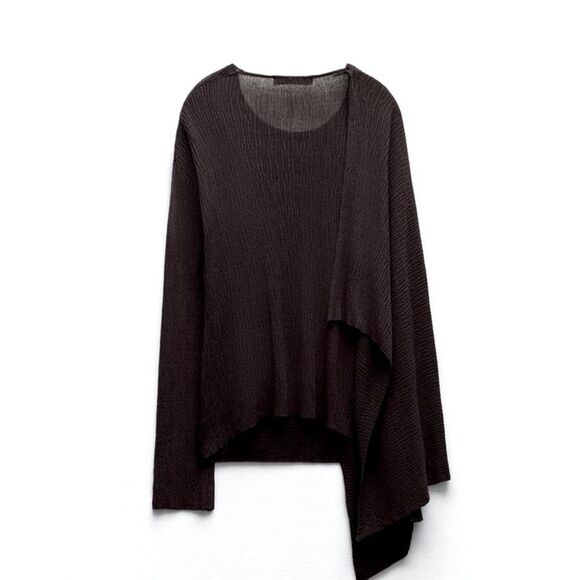 Zara Fine Knit Shawl Scarf sweater Brown M NWOT - Picture 12 of 13